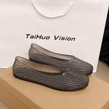 Női átlátszó PVC slip-on szandálok kivágott mintázattal, mindennapi lapos talppal