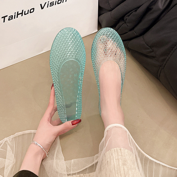Női átlátszó PVC slip-on szandálok kivágott mintázattal, mindennapi lapos talppal