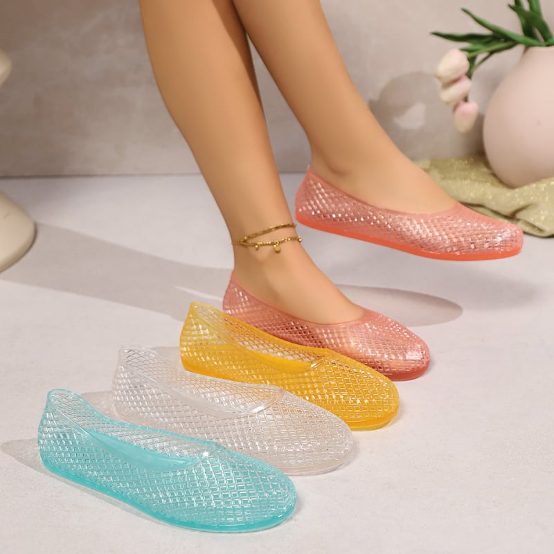 Női átlátszó PVC slip-on szandálok kivágott mintázattal, mindennapi lapos talppal