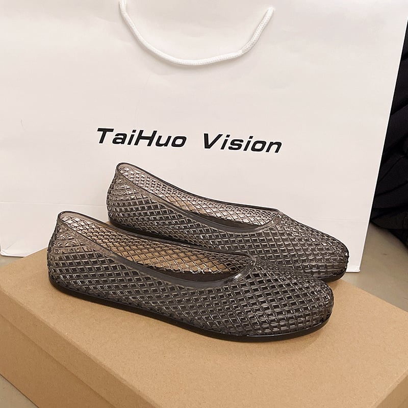 Női átlátszó PVC slip-on szandálok kivágott mintázattal, mindennapi lapos talppal