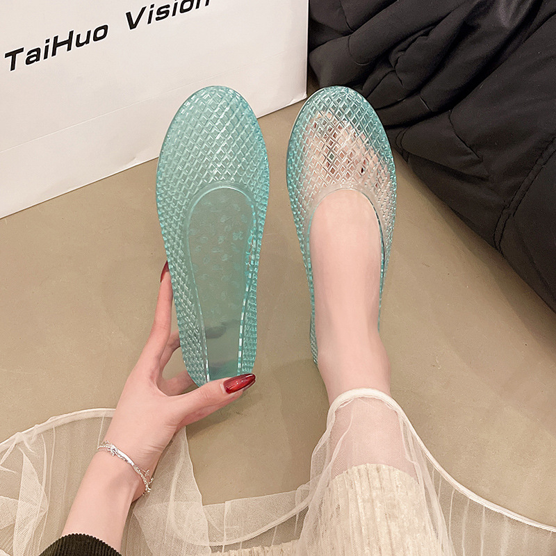 Női átlátszó PVC slip-on szandálok kivágott mintázattal, mindennapi lapos talppal