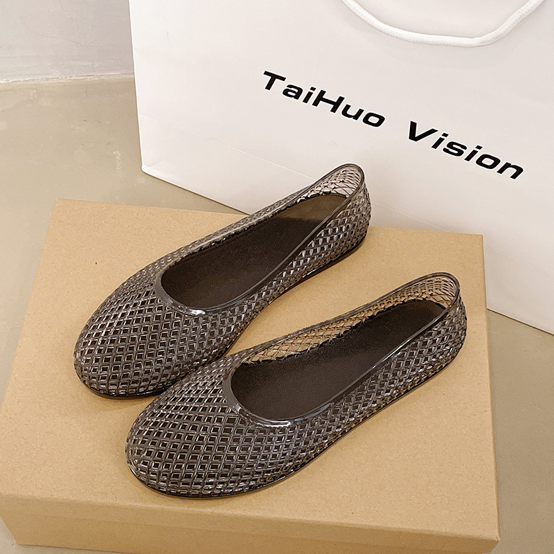 Női átlátszó PVC slip-on szandálok kivágott mintázattal, mindennapi lapos talppal