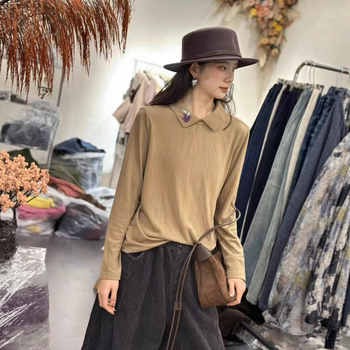 Ženski dvostrano baršunasti top s izvezenim ovratnikom, za jesen-zimu, retro stil, dugih rukava