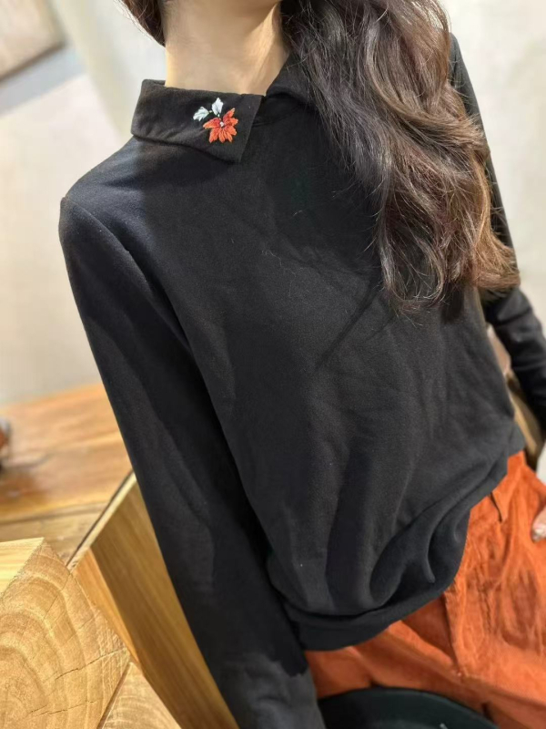 Ženski dvostrano baršunasti top s izvezenim ovratnikom, za jesen-zimu, retro stil, dugih rukava