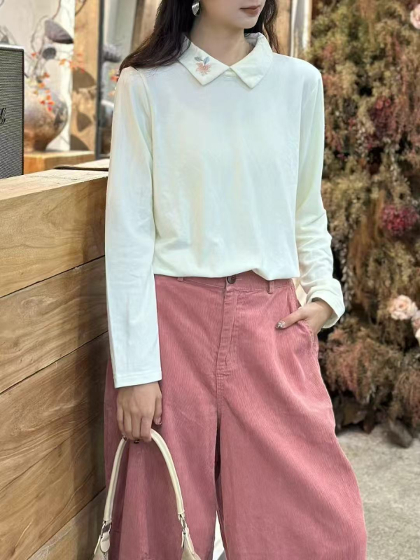 Ženski dvostrano baršunasti top s izvezenim ovratnikom, za jesen-zimu, retro stil, dugih rukava