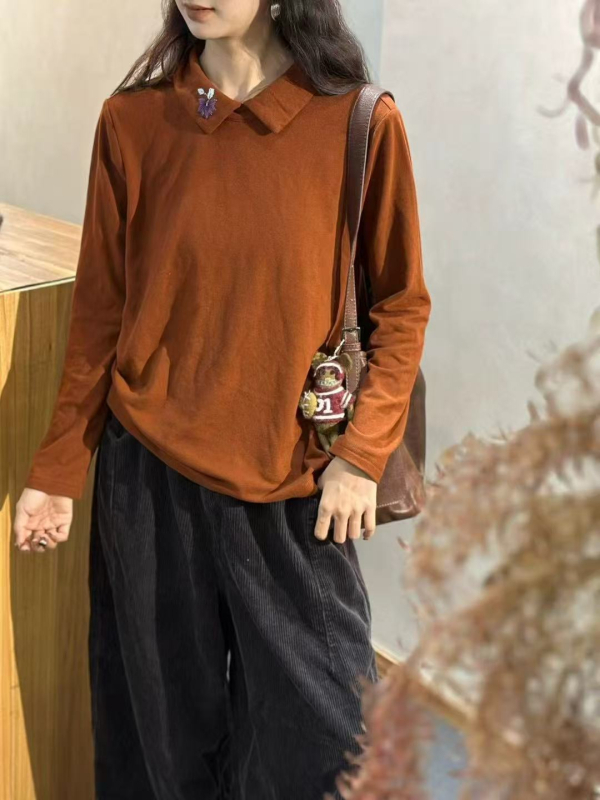 Ženski dvostrano baršunasti top s izvezenim ovratnikom, za jesen-zimu, retro stil, dugih rukava
