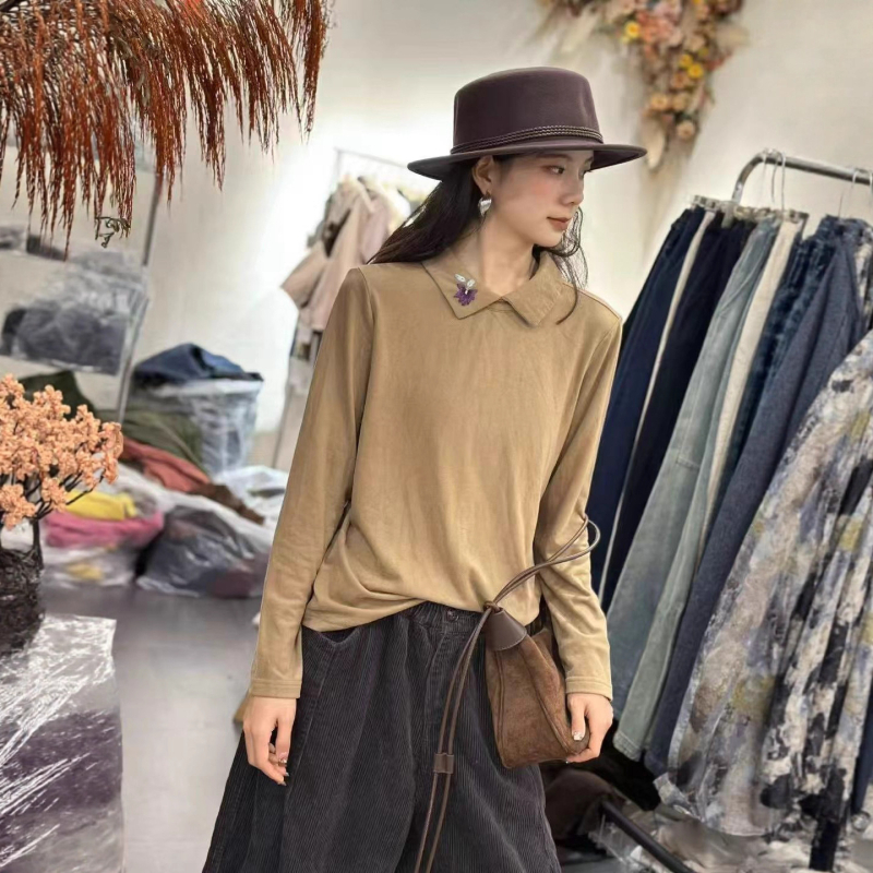 Ženski dvostrano baršunasti top s izvezenim ovratnikom, za jesen-zimu, retro stil, dugih rukava