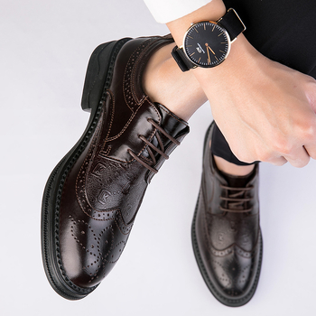 CKVUSAMG Férfi bőr brogues cipő – brit stílus, első réteg marhabőr, gravírozott mintázat, formális férfi cipő