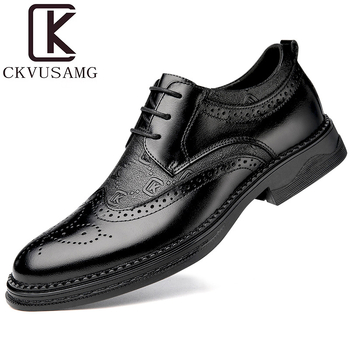 CKVUSAMG Férfi bőr brogues cipő – brit stílus, első réteg marhabőr, gravírozott mintázat, formális férfi cipő