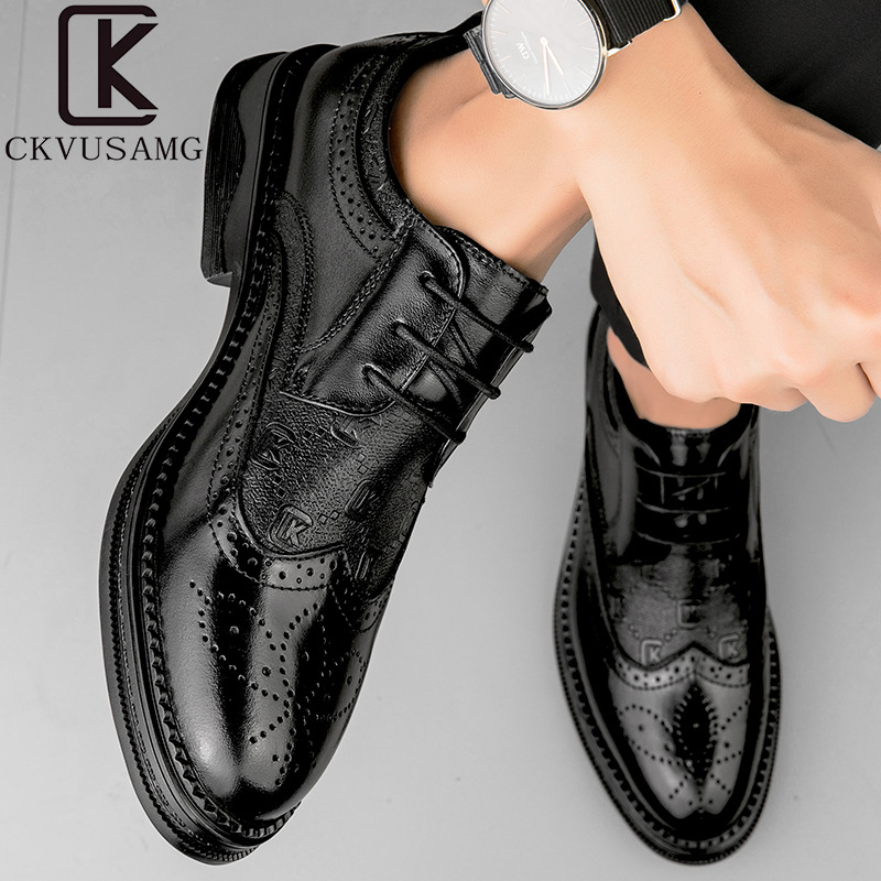 CKVUSAMG Férfi bőr brogues cipő – brit stílus, első réteg marhabőr, gravírozott mintázat, formális férfi cipő