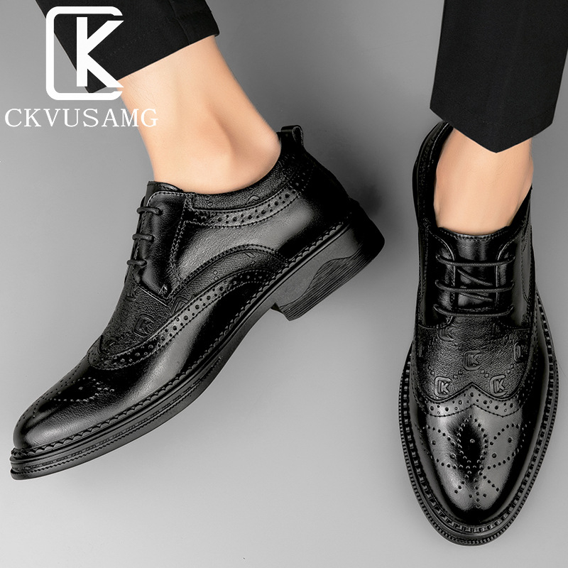 CKVUSAMG Férfi bőr brogues cipő – brit stílus, első réteg marhabőr, gravírozott mintázat, formális férfi cipő
