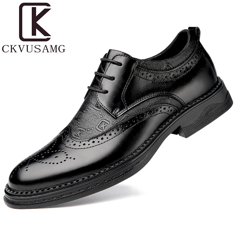 CKVUSAMG Férfi bőr brogues cipő – brit stílus, első réteg marhabőr, gravírozott mintázat, formális férfi cipő
