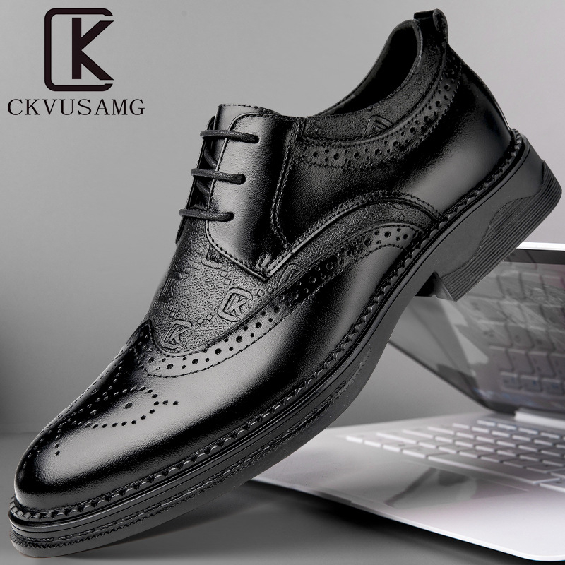 CKVUSAMG Férfi bőr brogues cipő – brit stílus, első réteg marhabőr, gravírozott mintázat, formális férfi cipő