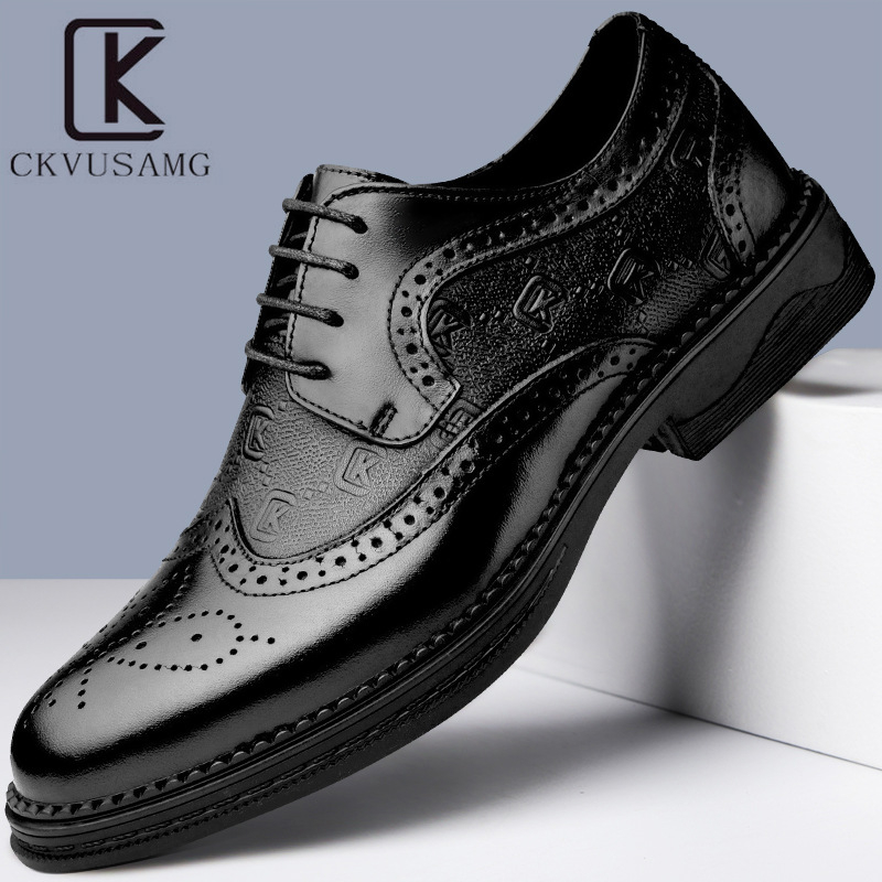 CKVUSAMG Férfi bőr brogues cipő – brit stílus, első réteg marhabőr, gravírozott mintázat, formális férfi cipő