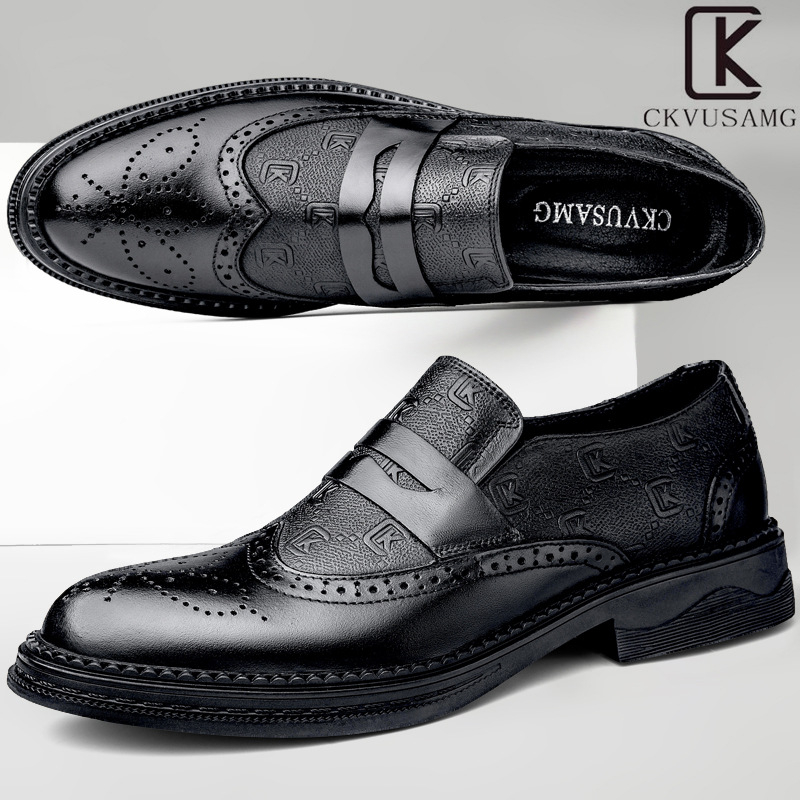 CKVUSAMG Férfi bőr brogues cipő – brit stílus, első réteg marhabőr, gravírozott mintázat, formális férfi cipő