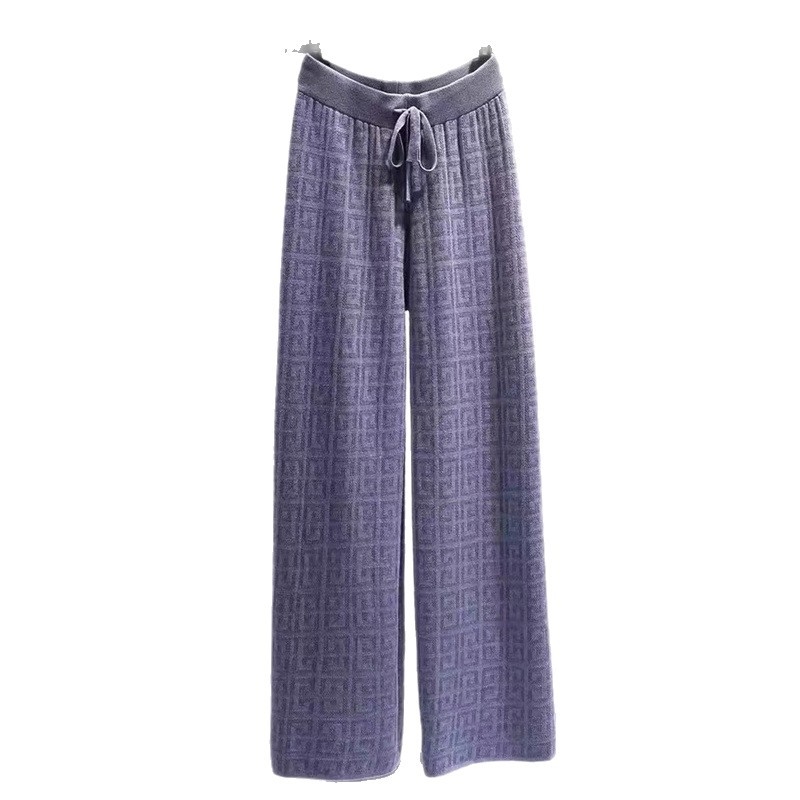 Ženske pletene jacquard široke hlače, visok struk, ležerni stil, za jesen i zimu