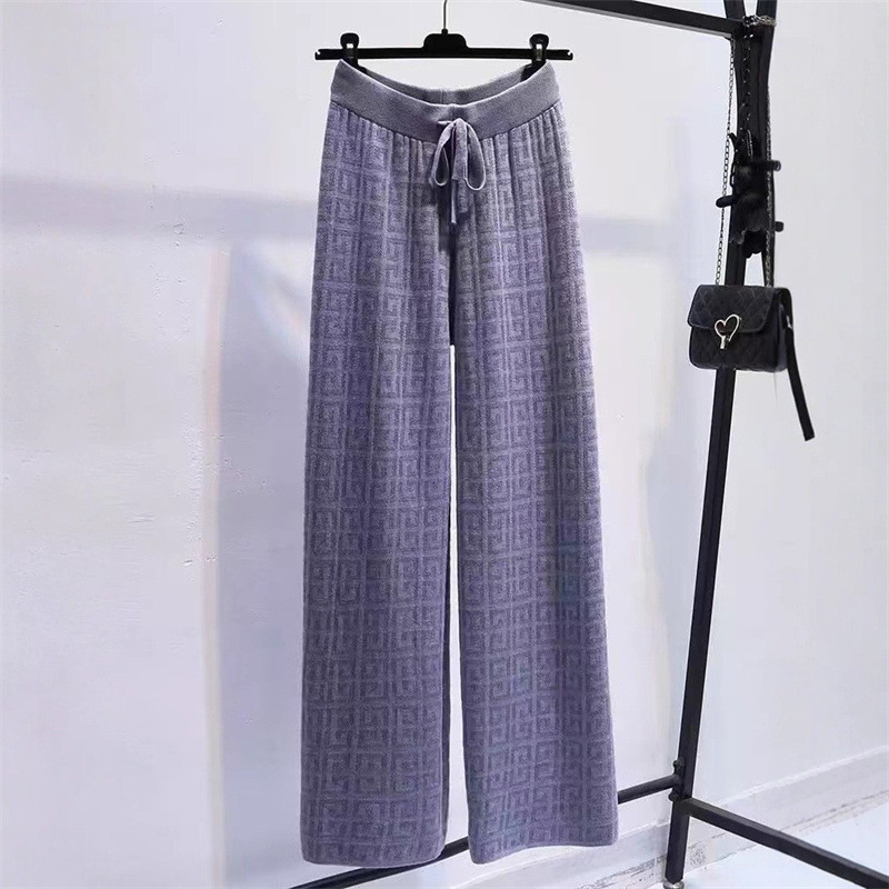 Ženske pletene jacquard široke hlače, visok struk, ležerni stil, za jesen i zimu