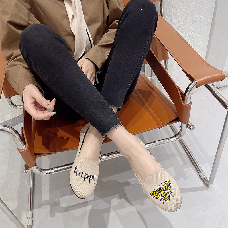 Női kerek orrú lapos talpú cipők Flyknit felsőrésszel, mindennapi japán stílus, plusz méret
