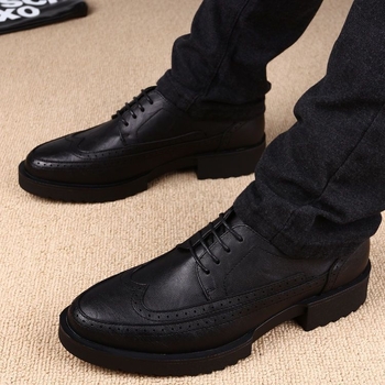 Muške kožne Brogue cipele s povećanjem visine, britski poslovno casual stil, prozračne za jesen