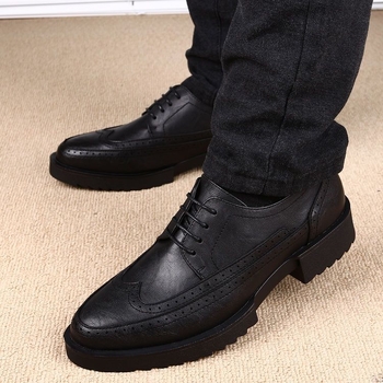 Muške kožne Brogue cipele s povećanjem visine, britski poslovno casual stil, prozračne za jesen