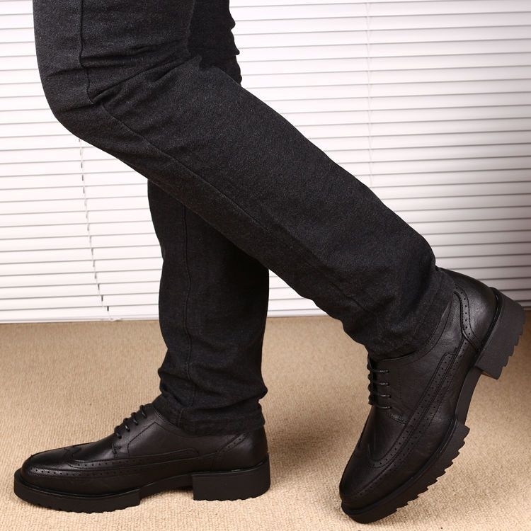 Muške kožne Brogue cipele s povećanjem visine, britski poslovno casual stil, prozračne za jesen