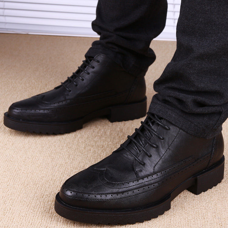 Muške kožne Brogue cipele s povećanjem visine, britski poslovno casual stil, prozračne za jesen