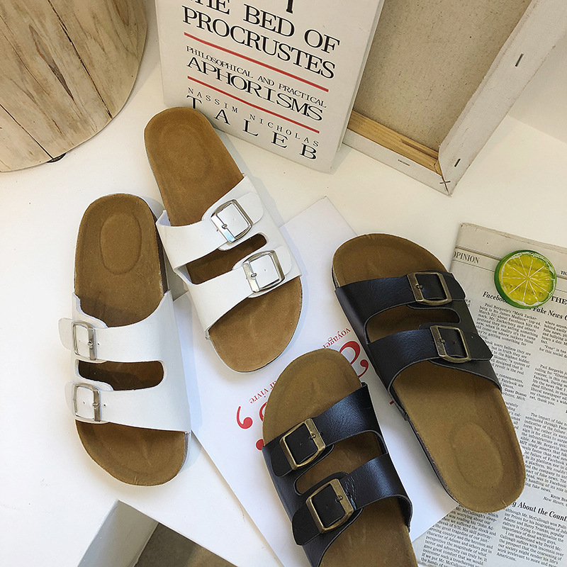 Мъжки чехли в стил Birkenstock с две катарами, плоска мека подметка, ежедневни чехли