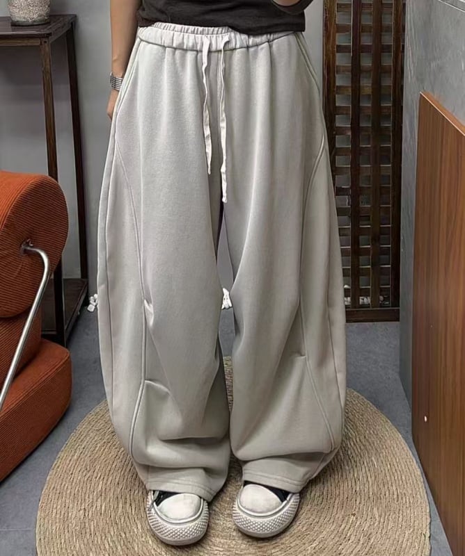 Ženske široke hlače za jesen-zimu u korejskom stilu, s plisiranjem na koljenima, elastični pojas, fleece podstava, casual svakodnevna upotreba