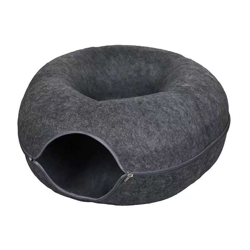 Cuib de pisică în formă de donut cu tunel, jucărie pentru toate anotimpurile, adăpost de iarnă confortabil