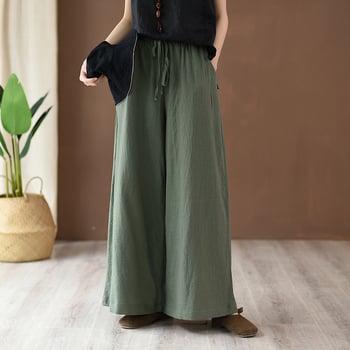 2026 Ljeto Ženske hlače za jogu od pamuka i lana, umjetnički retro stil, pijeskom oprane, široke nogavice, s vezicem