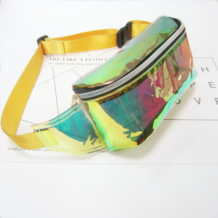 Ženska pojasna torba s holografskim laserskim učinkom, metalik-transparentan PVC, torba za plažu i vanjske sportove