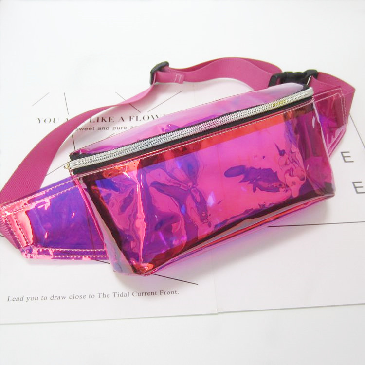 Ženska pojasna torba s holografskim laserskim učinkom, metalik-transparentan PVC, torba za plažu i vanjske sportove