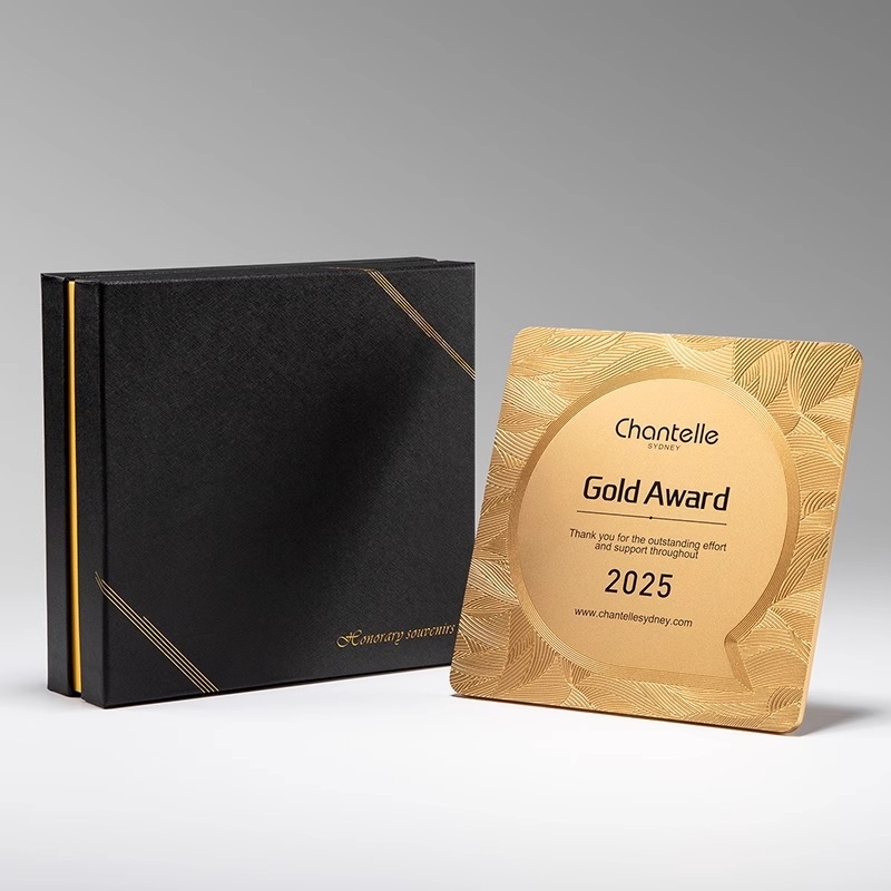 Visokokvalitetna pločica od aluminijske legure sa zlatnim medaljom i brončanim certifikatom, memorijalna pločica za franšizu