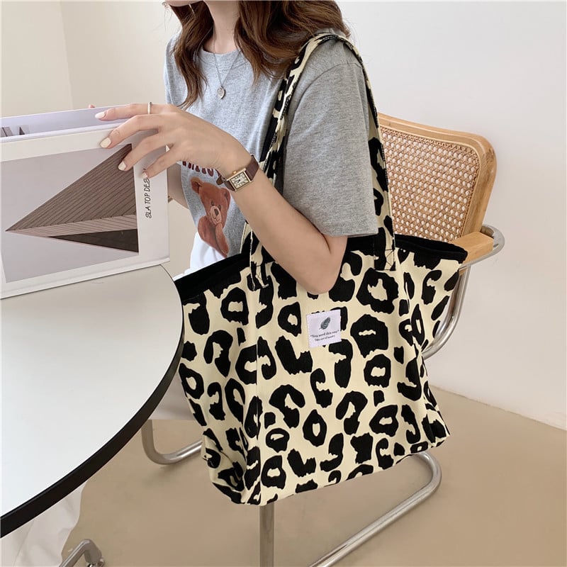 Tote torba od platna s leopard printom, velika kapaciteta, za nošenje na rame i u ruci, ženska školska torba