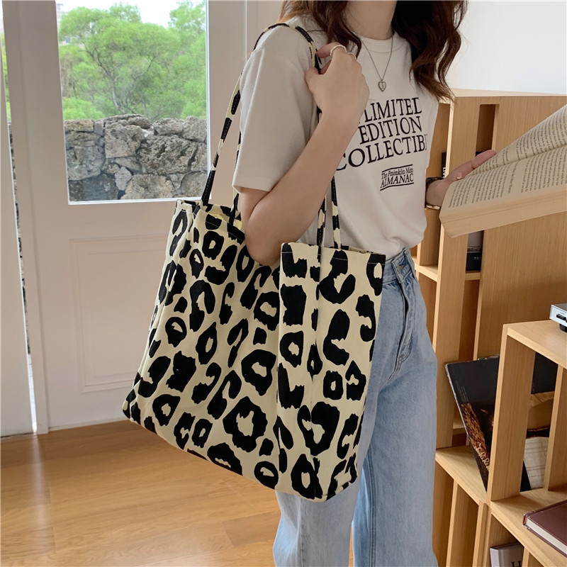 Tote torba od platna s leopard printom, velika kapaciteta, za nošenje na rame i u ruci, ženska školska torba