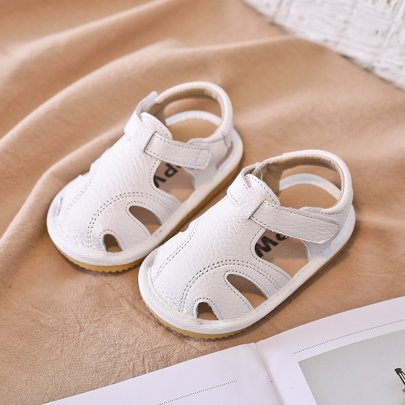 Kožne dječje sandale za plažu sa zatvaračem na Velcro, zatvorenim prstom, meka potplata, za djecu 0–3 godina, ljeto 2024