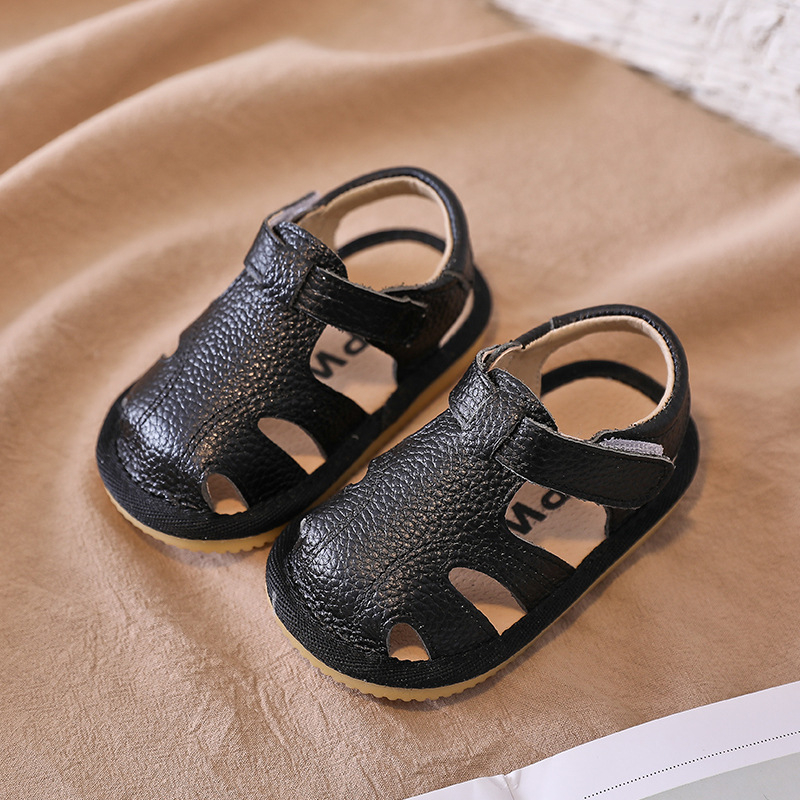 Kožne dječje sandale za plažu sa zatvaračem na Velcro, zatvorenim prstom, meka potplata, za djecu 0–3 godina, ljeto 2024