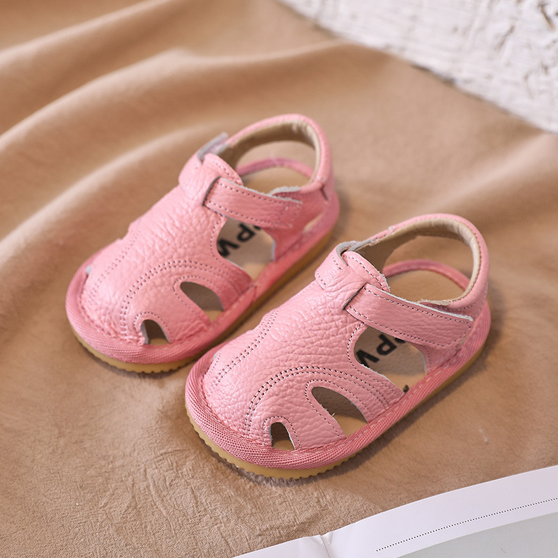 Kožne dječje sandale za plažu sa zatvaračem na Velcro, zatvorenim prstom, meka potplata, za djecu 0–3 godina, ljeto 2024