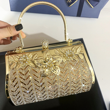 Torba Gilt Diamond s dijamantima, večernja torba s dijamantima, luksuzna torbica inspirirana cheongsam stilom, idealna uz nevjenu haljinu s zmajem i feniksom