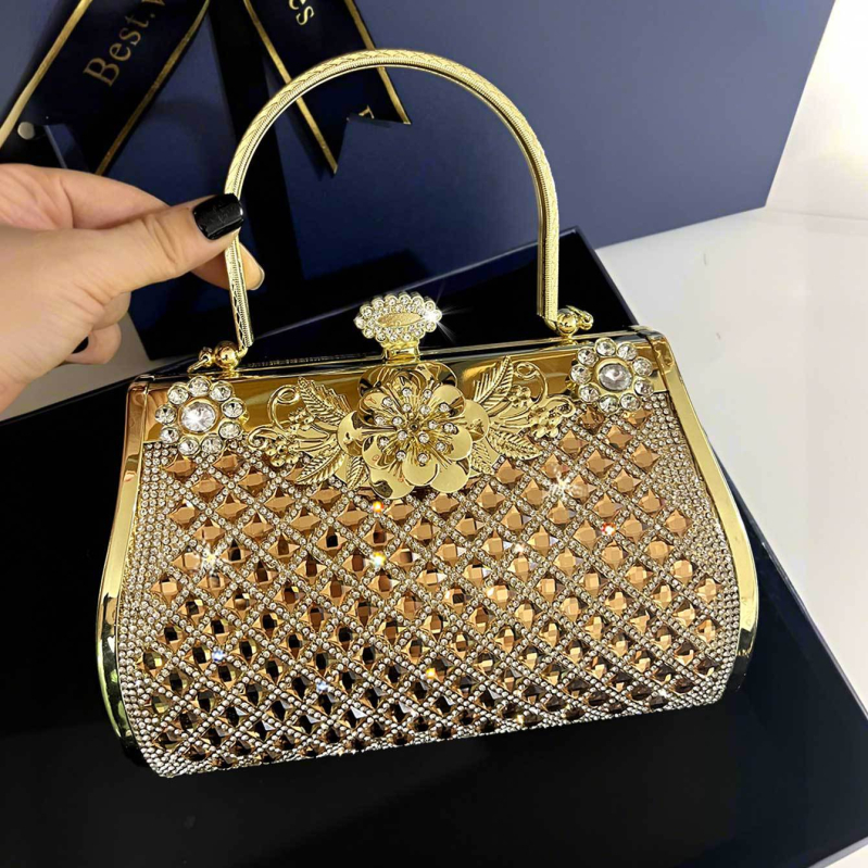 Torba Gilt Diamond s dijamantima, večernja torba s dijamantima, luksuzna torbica inspirirana cheongsam stilom, idealna uz nevjenu haljinu s zmajem i feniksom