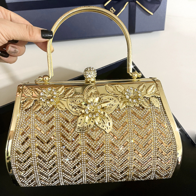 Torba Gilt Diamond s dijamantima, večernja torba s dijamantima, luksuzna torbica inspirirana cheongsam stilom, idealna uz nevjenu haljinu s zmajem i feniksom