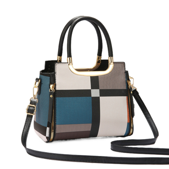 Ženska PU kožna torba s kariranim kontrastnim dizajnom, srednje veličine, crossbody/torba za rame sa zatvaračem