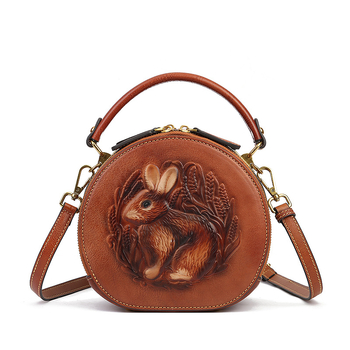 Ženska kožna torba s reljefom, elegantna kružna torba za rame ili crossbody u etno-umjetničkom stilu