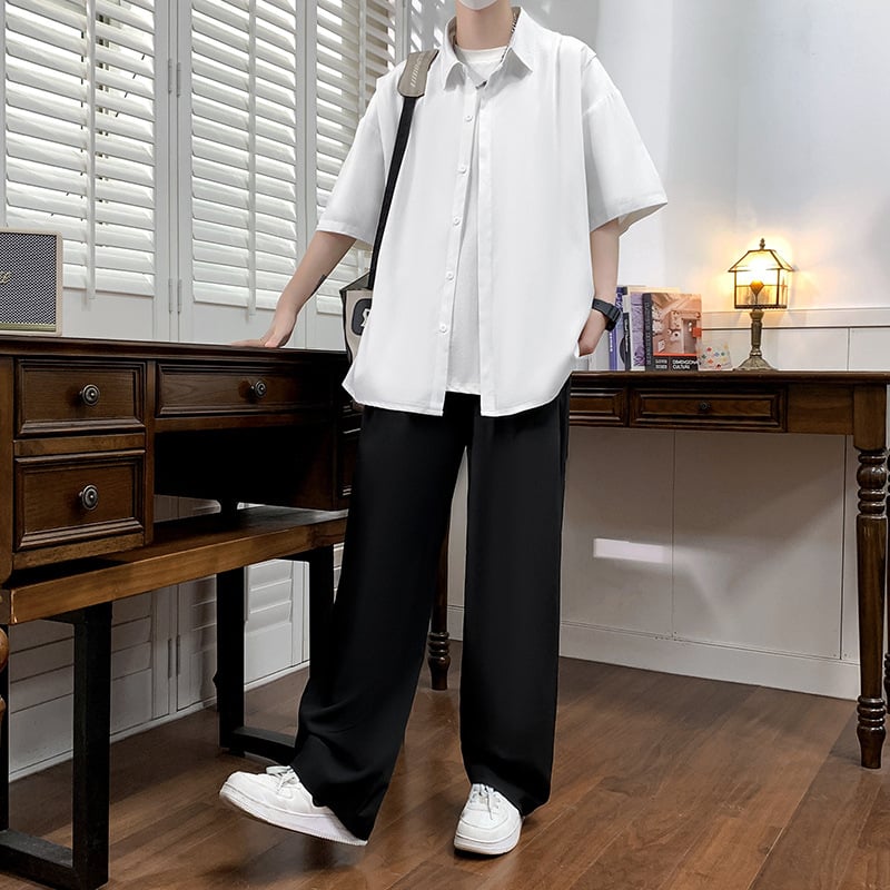 Muški ljetni set košulje i hlača od ice silk, opuštena silueta, casual stil