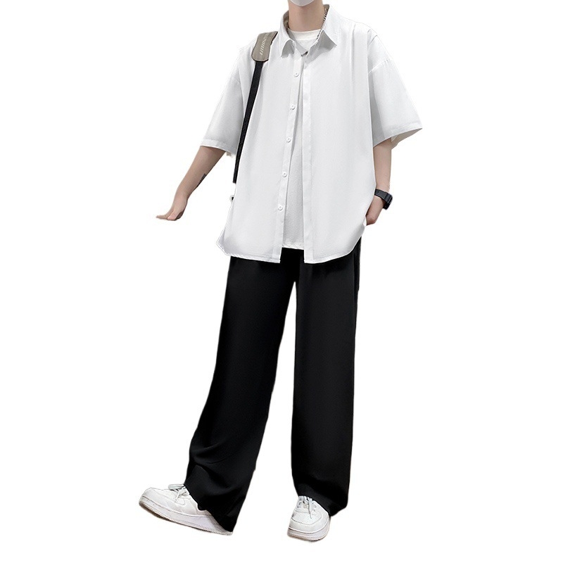 Muški ljetni set košulje i hlača od ice silk, opuštena silueta, casual stil