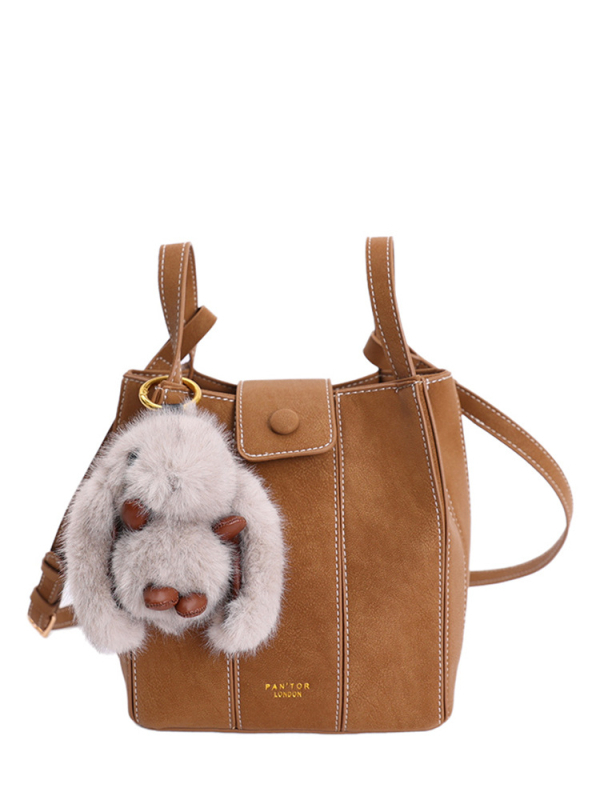 PU kožna bucket torba za jesen-zimu 2025, retro stil, za ramena ili crossbody, srednje veličine, džep za mobitel