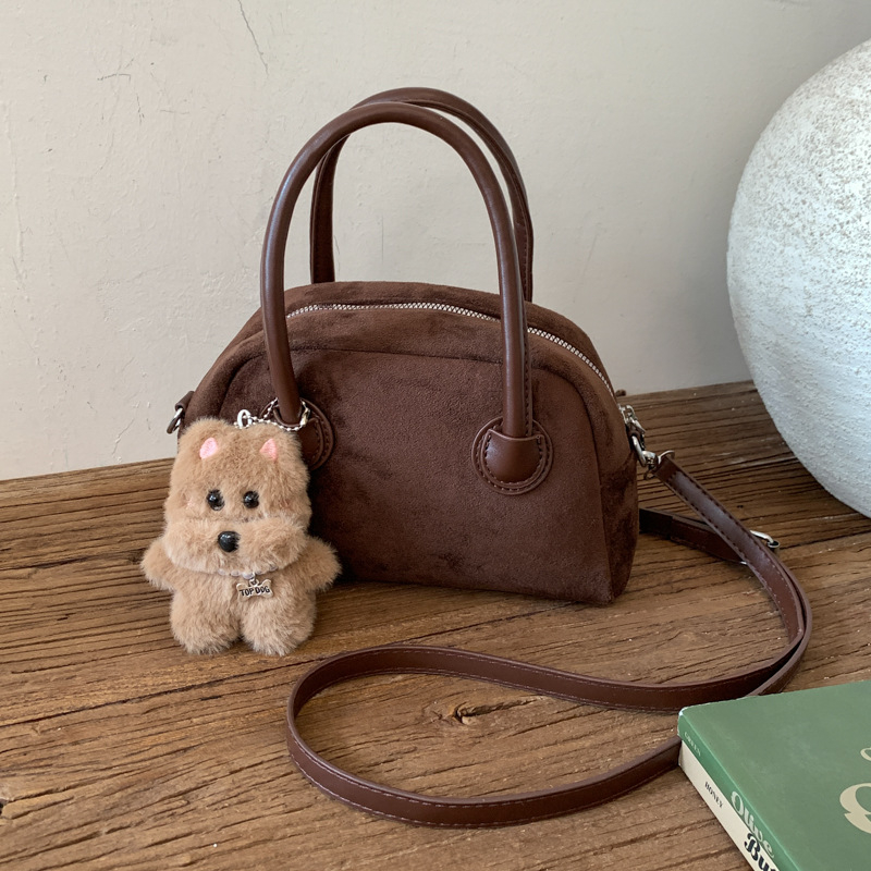 Korejskog stila, nišna retro velur bowling torbica za žene, jesen-zima, moderna i svestrana za nošenje na rame i crossbody