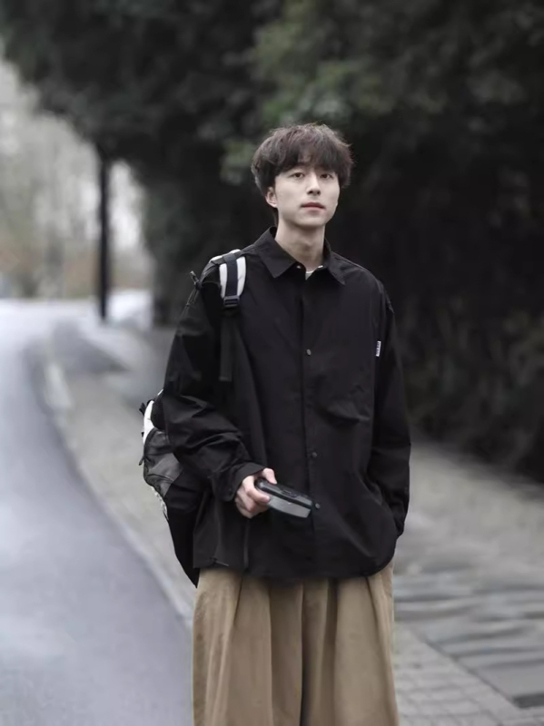 Férfiaknak szóló japán stílusú retro ing-zakó, laza szabás, egyszínű, hosszú ujjú