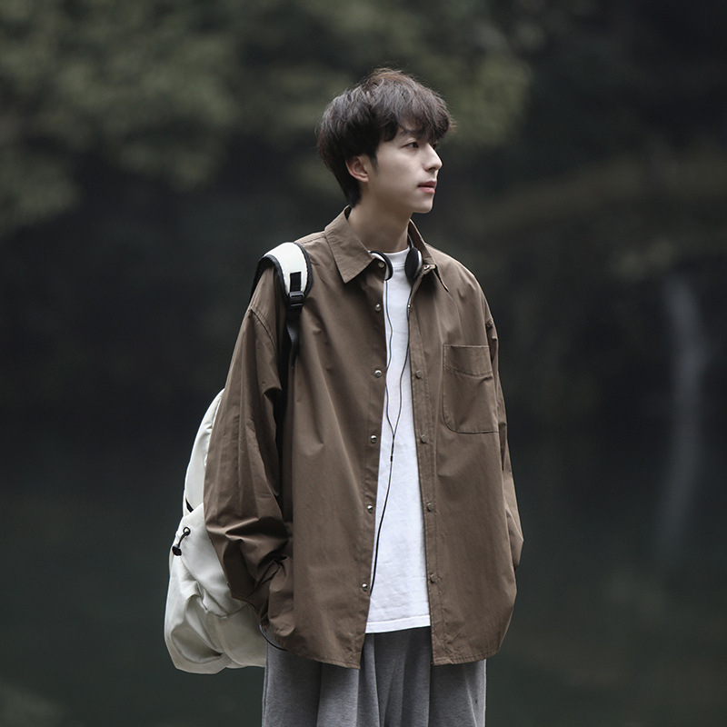 Férfiaknak szóló japán stílusú retro ing-zakó, laza szabás, egyszínű, hosszú ujjú
