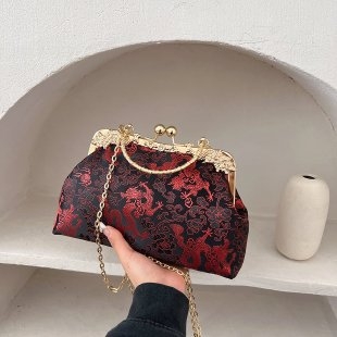 Crvena ženska večernja torbica s perljanim klipsom za zglob i rame, imitacija svilenog satena, plemenita i elegantna